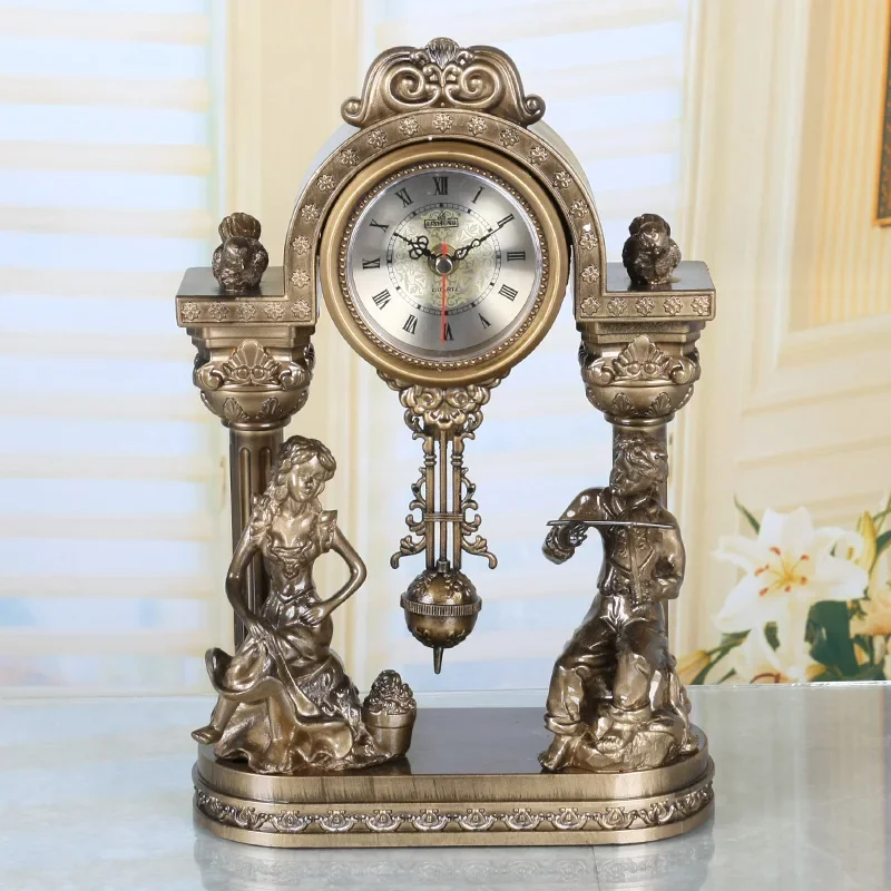 Vintage Table Clock Pendulum Clocks Golden Statue Musical Theme Living-room Decoration Acrylic Roman clock