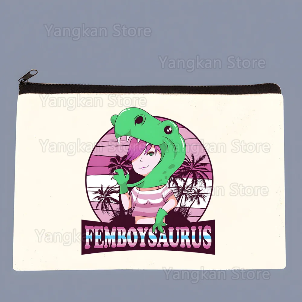 Femboy Korean Fairycore Goth Korean Version Canvas Cosmetic Bag Organizer Travel Sundries Storage Pouch Office Pencil Case Zippe