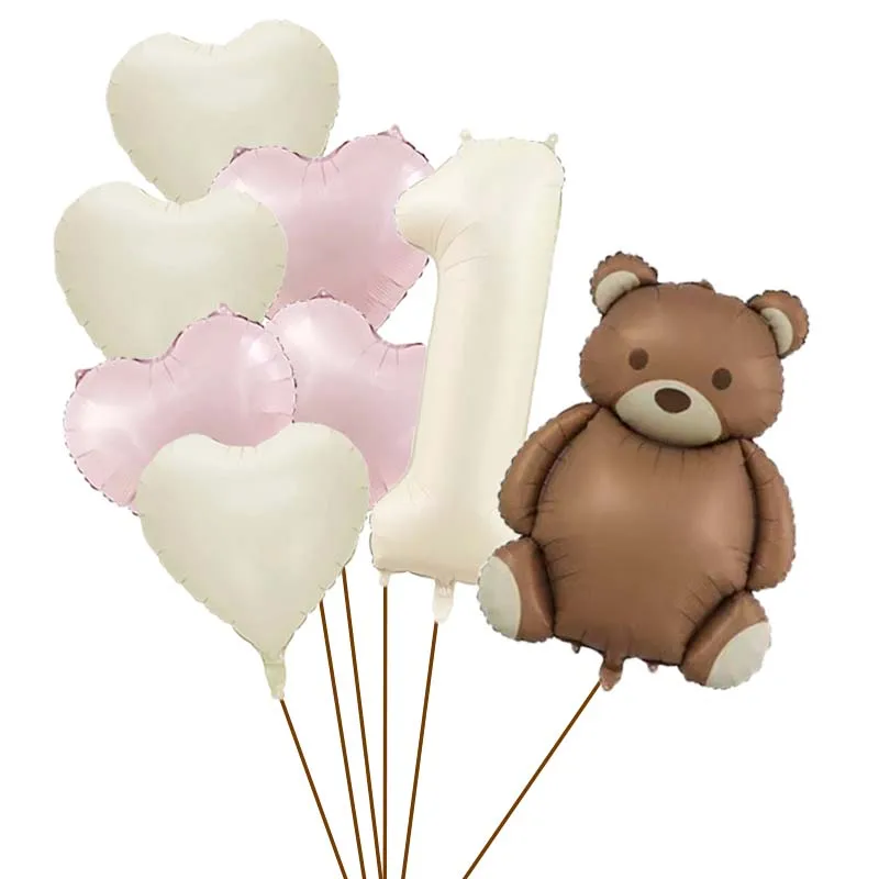 8pcs bear retro love number balloon set birthday party graduation ceremony welcome baby party decoration baby shower boy or girl