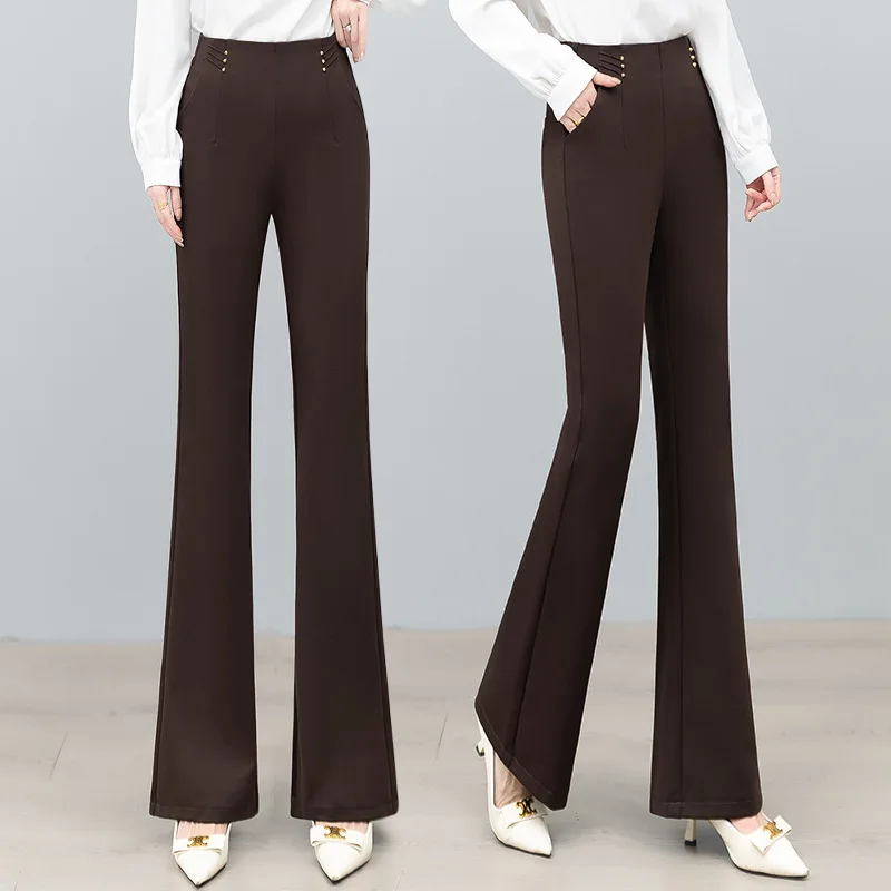 

Костюм-расклешенные брюки для женщин, весенне-осенние новые драпированные свободные прямые брюки с высокой талией для похудения, повседневные длинные брюки-клеш