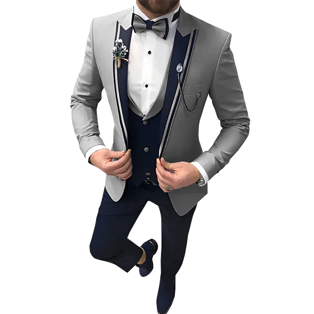 Bege de negócios masculino, colete e calça blazer, casual, viajante, escritório, casamento, 3 peças, elegante