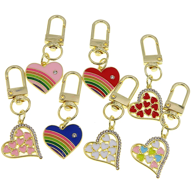 50pcs  Enamel Heart Keychain Keyring Friend Lovers Couple Cute Romantic Love Bag Car Airpods Box Key Accessories Jewelry