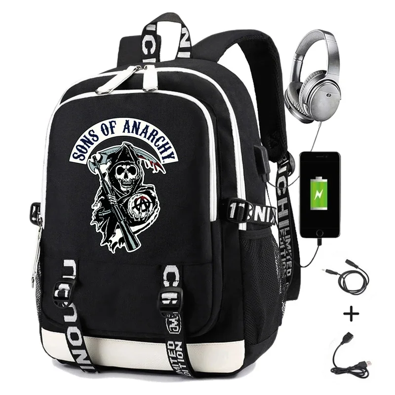 Sons of Anarchy Backpack for Men Print Teenager Student School Laptop Bag Causal Functional Waterproof Rucksack Women