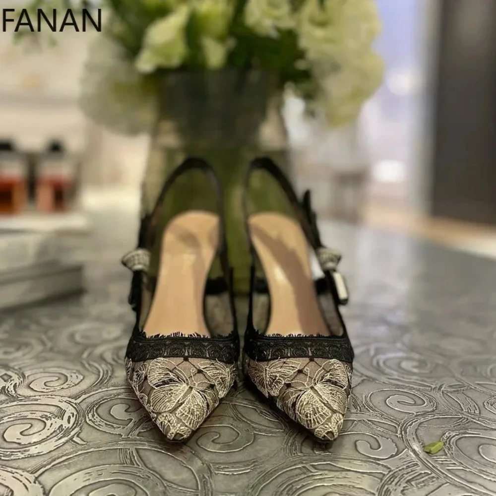 Genuine Leather High Heel Sandals Fabric Embroidery White Sandals Women 2025 Sexy Wedding Shoes Party Single Shoes