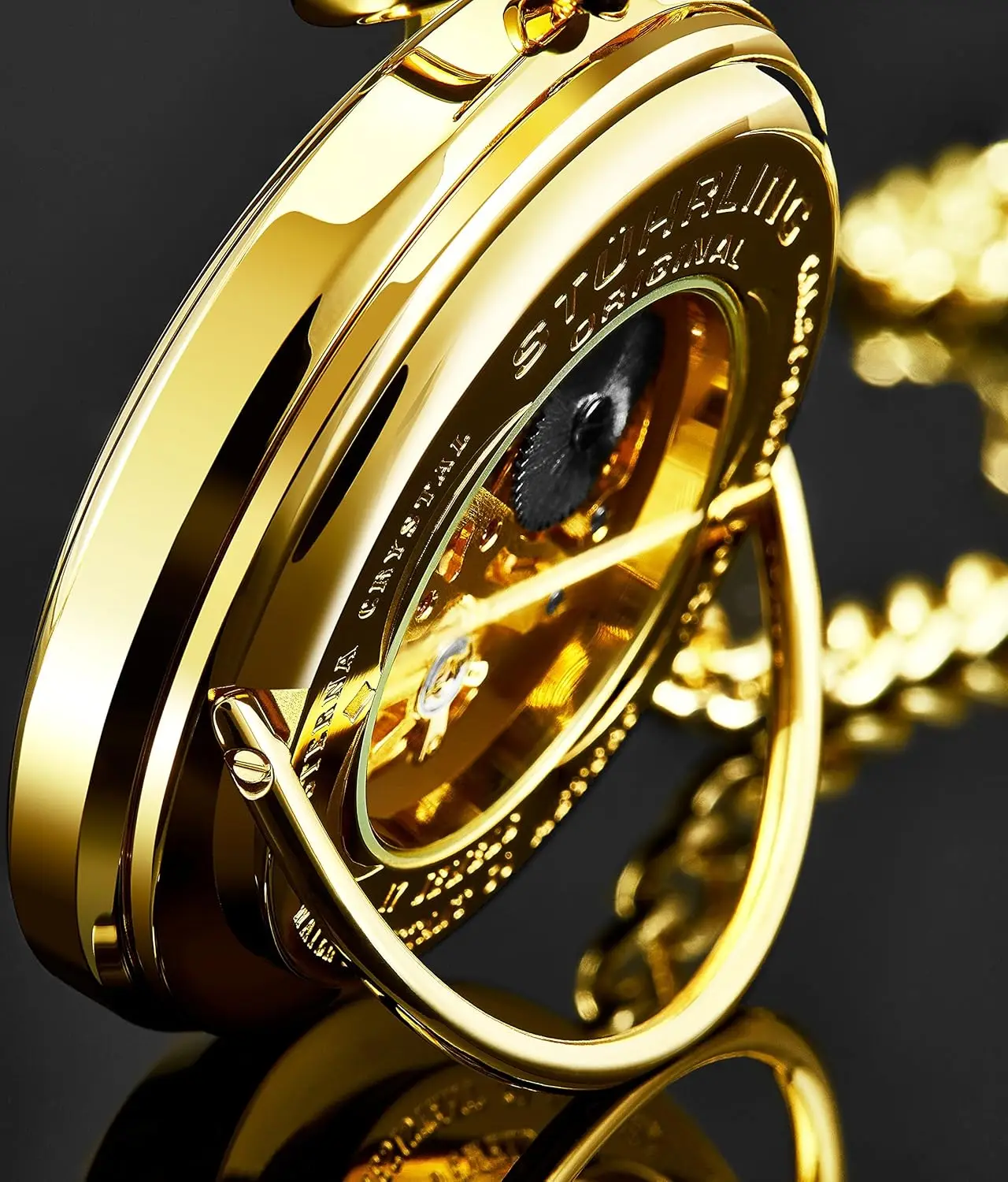 Men's Stainless Steel Skeleton Pocket Watch with Hand Wind Mechanical Movement and Chain