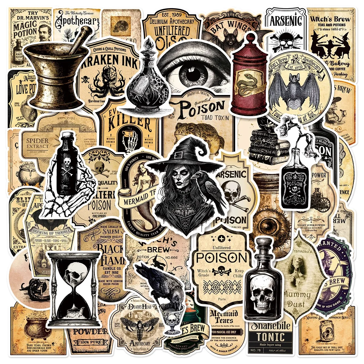 10/50 Stuks Halloween Vintage Potion Fles Etiketten Stickers Retro Horror Gothic Decals Koffer Scrapbooking Laptop Koelkast Sticker