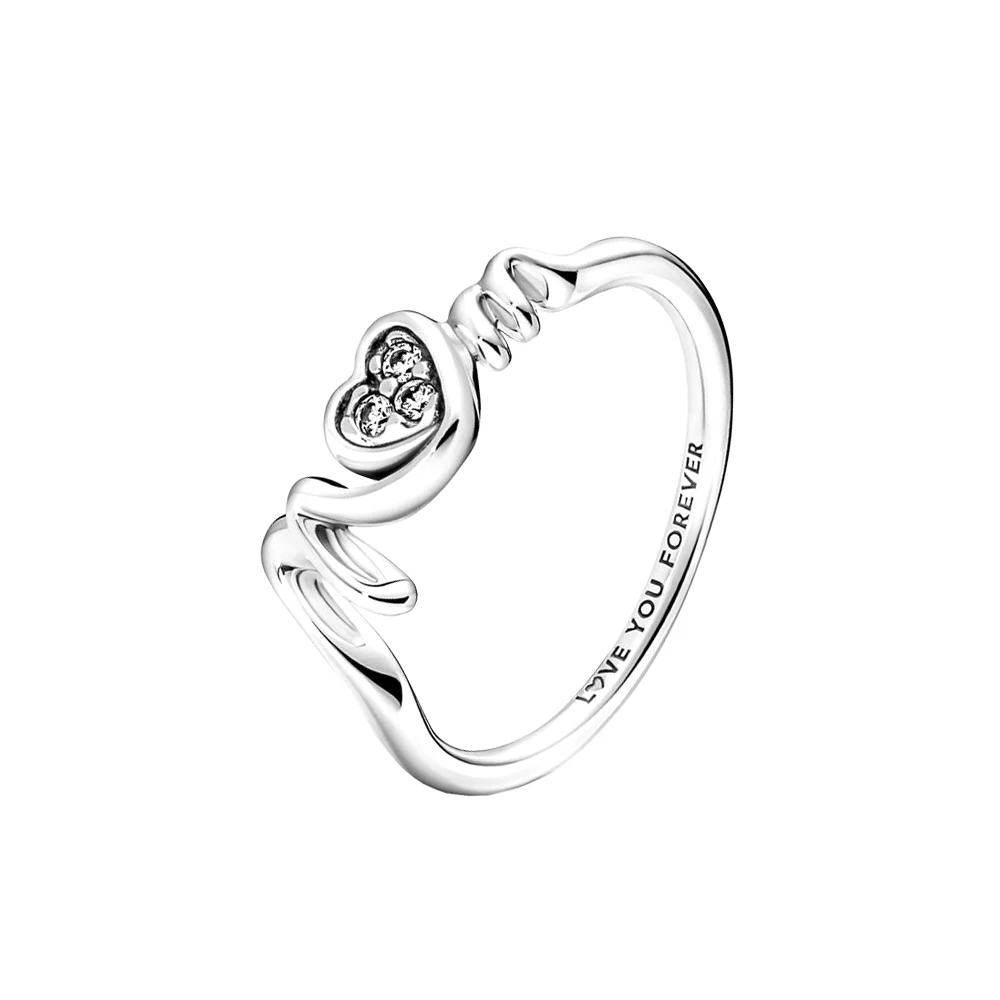 925 Sterling Silver Mom Pavé Heart Ring Fit Pandora Original Accessories For Women's Birthday Gift With Cloth Bag