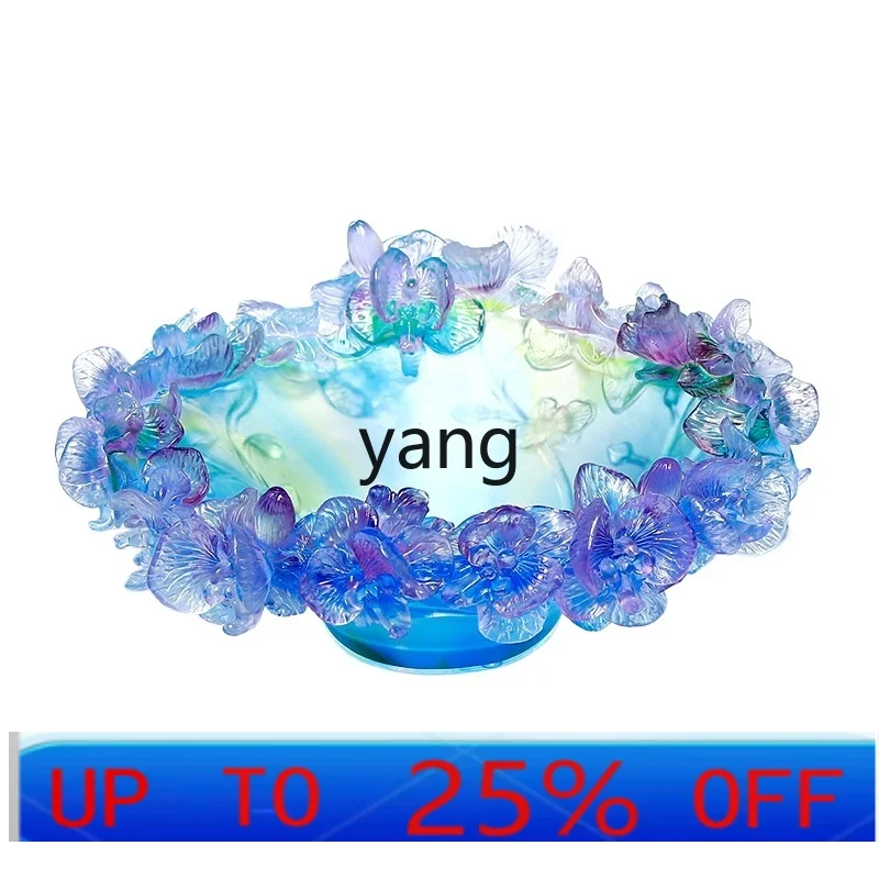 

LTT Phalaenopsis Orchid Glass Fruit Plate Living Room Coffee Table Housewarming Gift