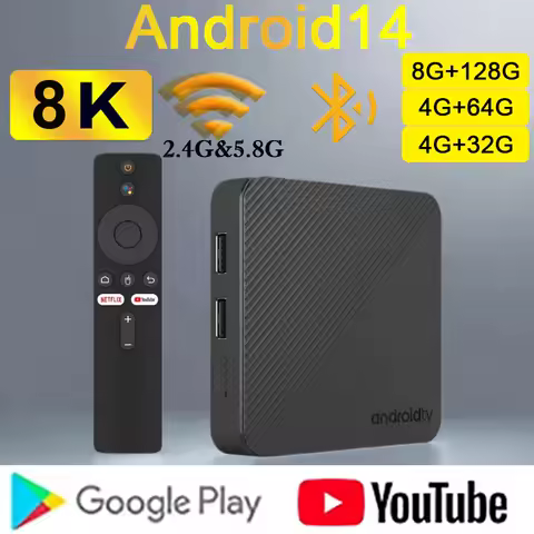 Android 14 TV Box T8 Supports 8K 2.4G&amp;5G Dual Wifi BT 5.0 128G ROM Allwinner H313 Netflix Google Voice Media Player Set Top Box