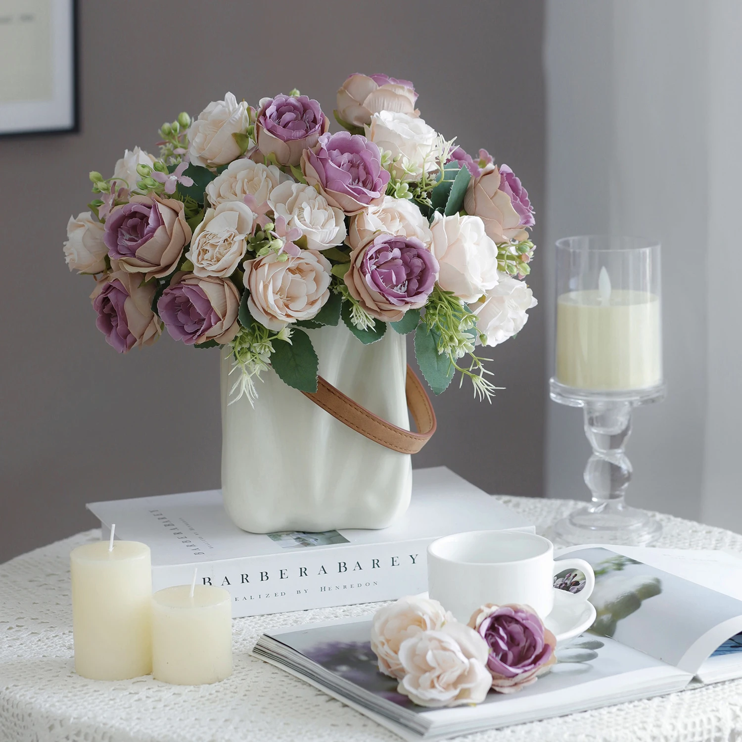 6 Stück Künstliche Pfingstrosen-Blumenpflanzen, Vase, Tisch-, Wohn-, Garten-Dekoration, Hochzeits-Arrangement, Seiden-Brautstrauß, DIY-Geschenk – Detail 8