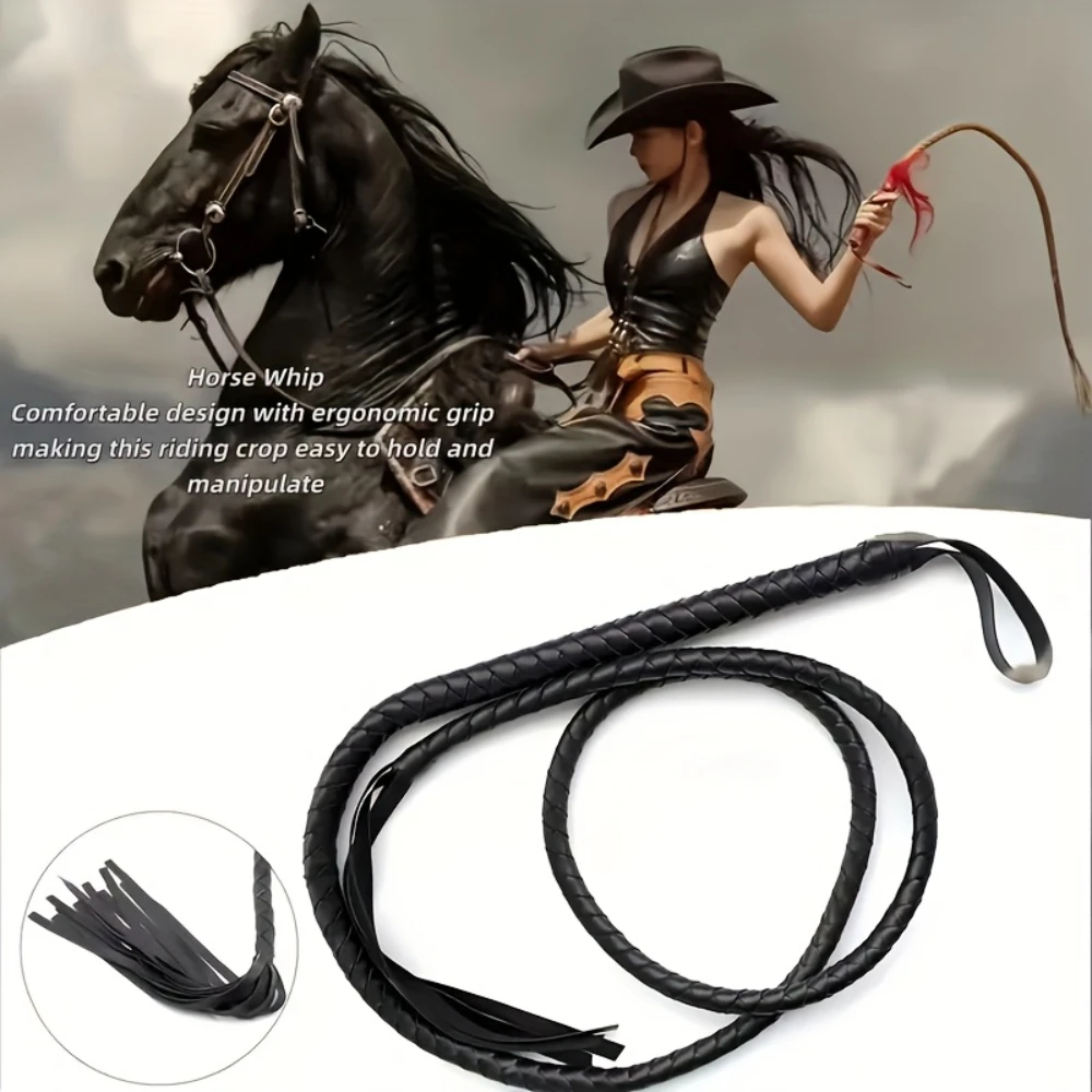 سوط رعاة البقر شديد التحمل - سوط من الجلد الصناعي لتدريب الفروسية والأداء مع قبضة مريحة #5