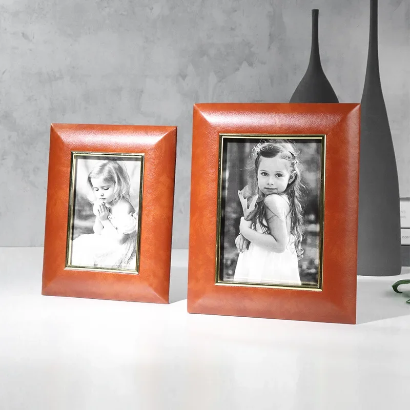 Vintage Leather Photo Frame Creative Desktop Decor for Home Office Bedroom Elegant Tabletop Display Piece Picture Frame