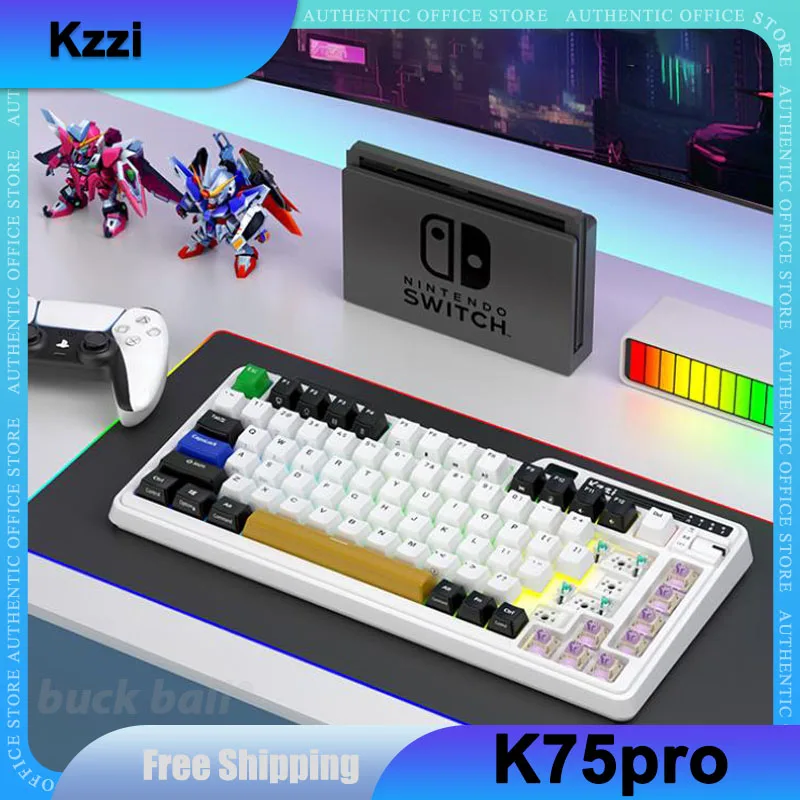 

Kzzi K75Pro Mechanical Keyboard 3 Mode 2.4G Bluetooth Wireless Keyboard 82 Key Keycaps PBT RGB Backlight Hot Swap Gamer Keyboard