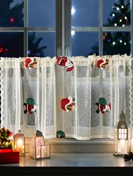 Christmas man Embroidered Semi Sheer Curtain for Kitchen  Half Window Sheer Curtains Rod Pocket Voile Drapes