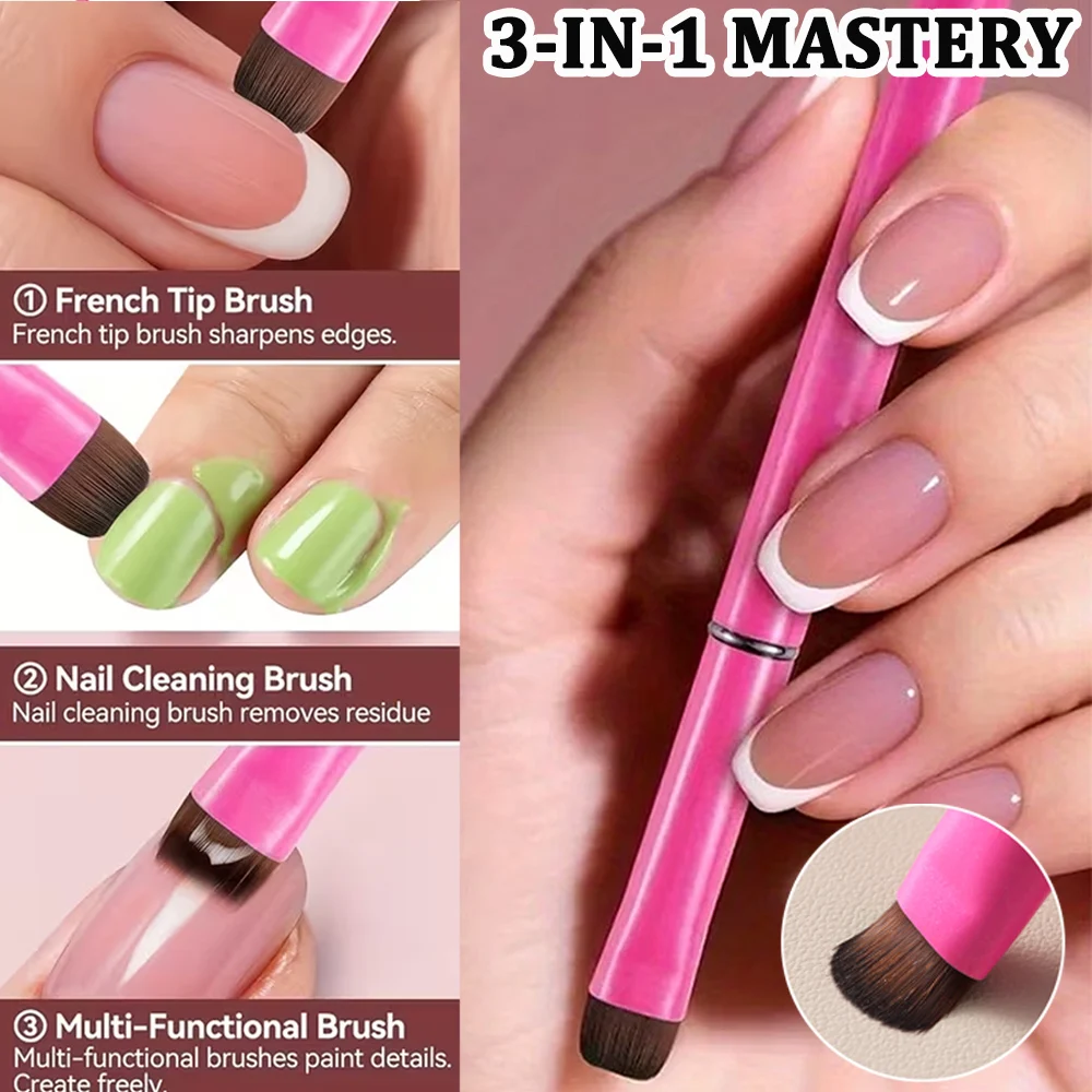 3 in 1 French Nail Brush, with Multi-function Brush Head - Fine Nail Brush, Suitable for Gel and Acrylic Nails,Precise Cleaning