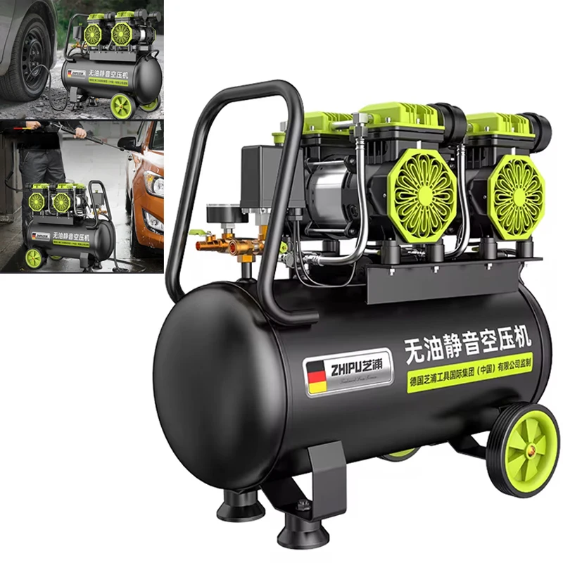 220V Silent Air Compressor 12/60L 1100W Silent Oil-free Portable Air Pump For Home Repair Tire Inflation Compressor