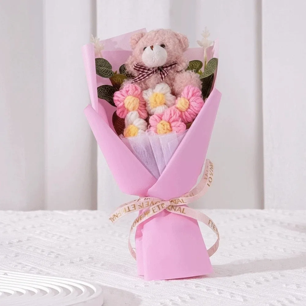 

with Bear Crochet Flower Bouquet Hand-knitted Colorful Knitted Flowers Bouquets Gifts Artificial Flower Bouquet Valentine's Day