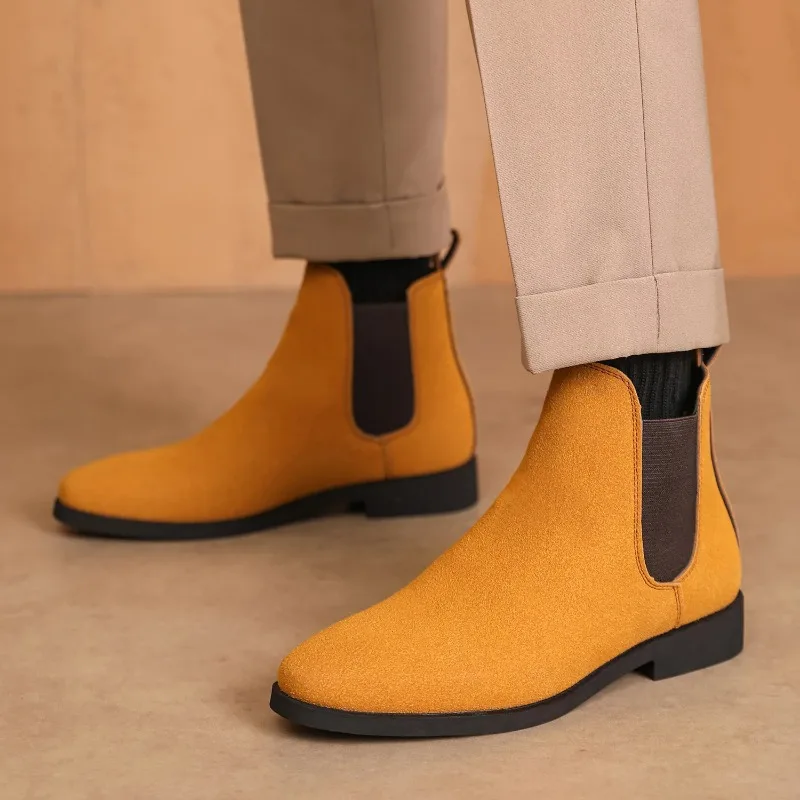 

2026 Classic Men Chelsea Boots Suede Ankle Boots for Man Slip on Walking Shoes Wear Resistant Men's Dress Shoes Botas De Hombre