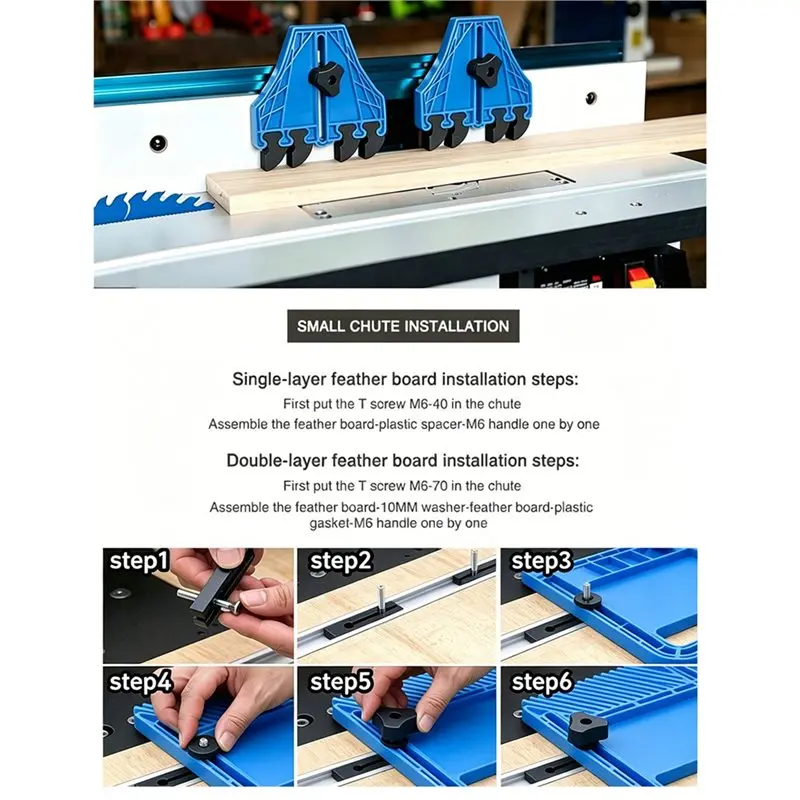 AC23-2Set Woodworking Safety Feather Board Hold Down Clamp Fit 3/8 & 3/4 Inch T Slot For Table Band Saw Router Workbench