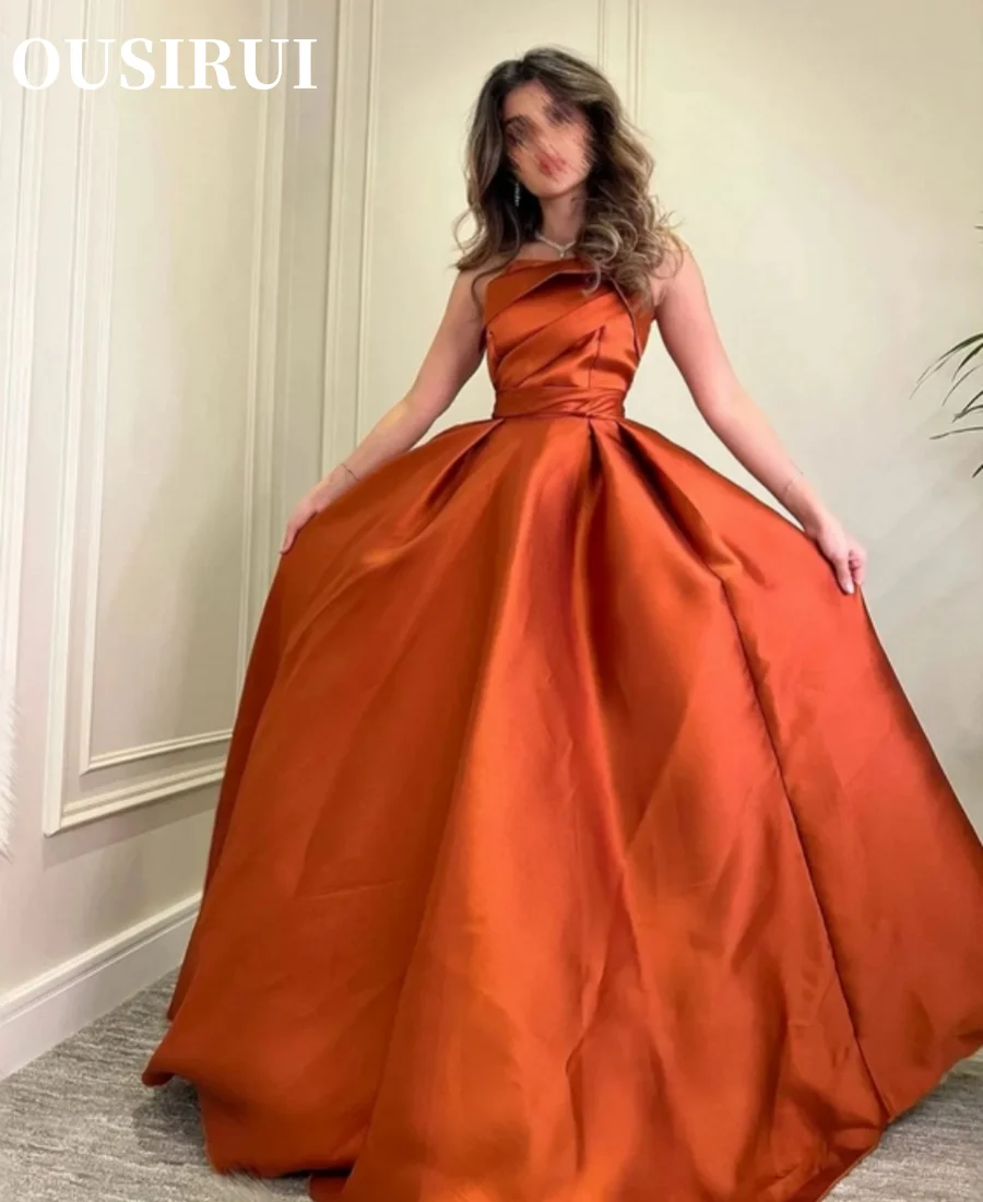 OUSIRUI Cocktail Fold Draped Satin Occasion Evening Prom Dresses Exquisite Strapless Ball Gown جديد في فساتين vestido blanco