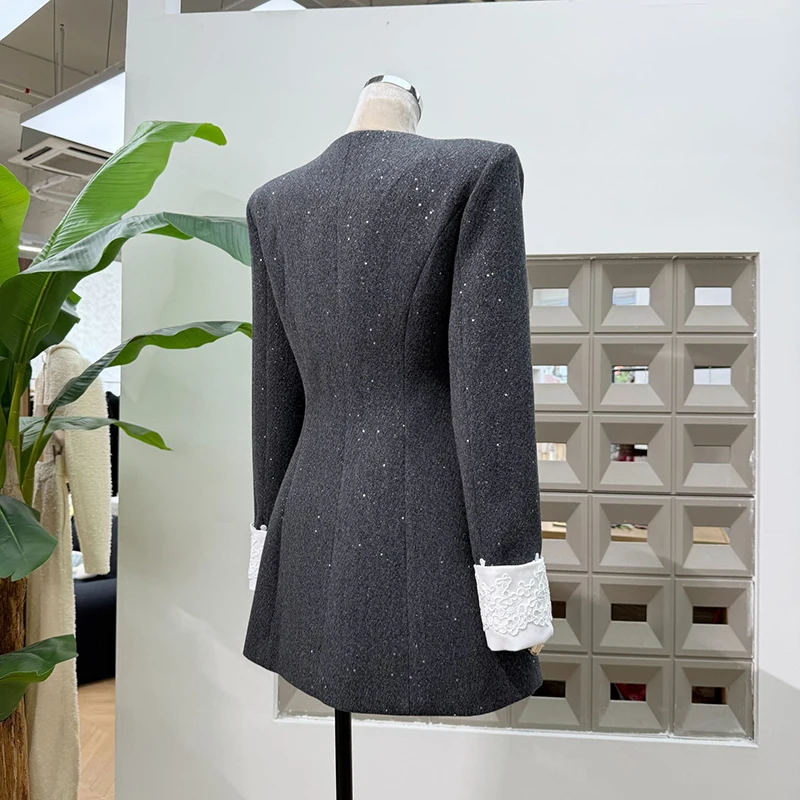 فساتين تنحيف بأزرار مقسمة بمزاج KBQ للنساء برقبة دائرية وطويلة بدون أكمام فستان أنيق للسيدات على طراز الشتاء #4