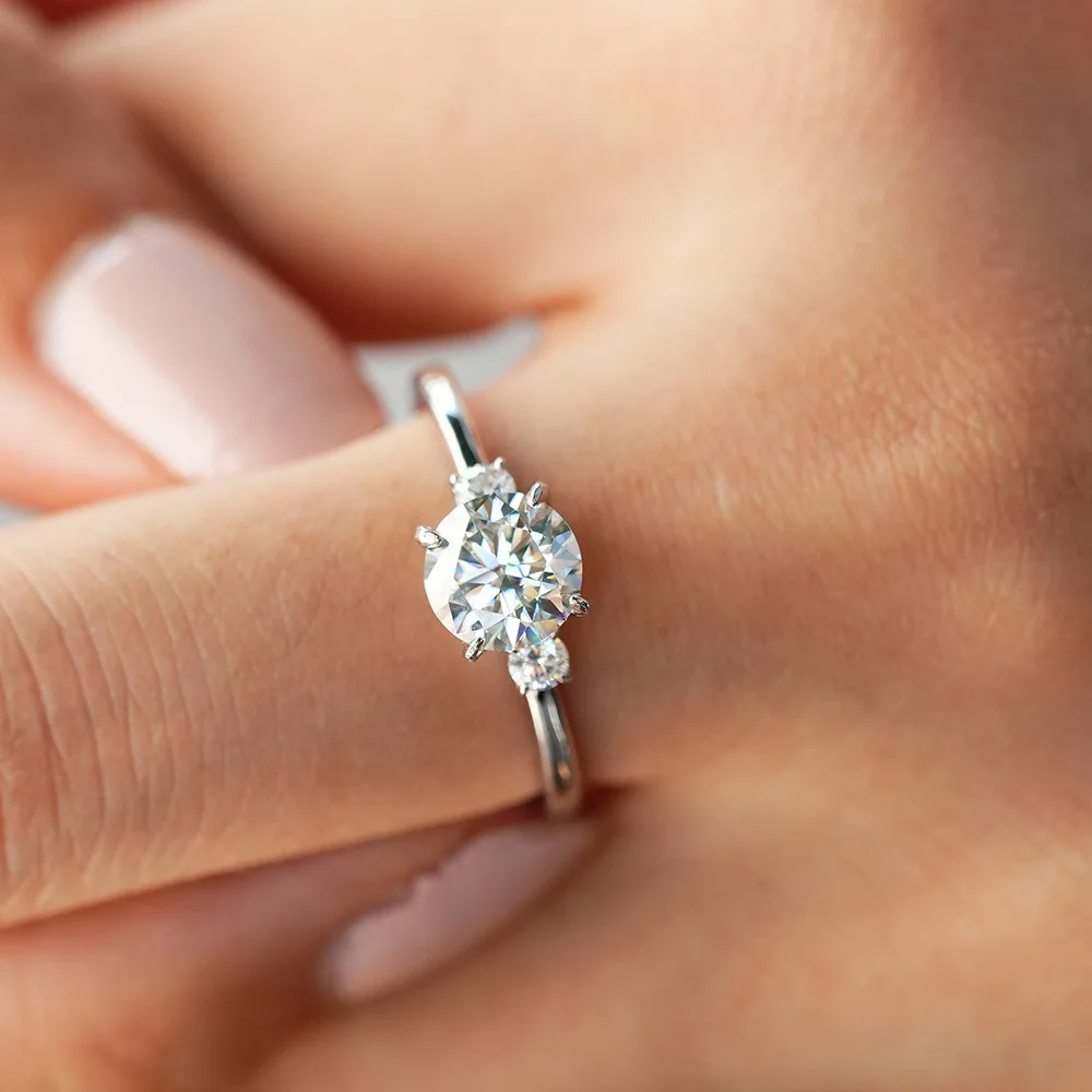 

100% S925 Silver 1ct 6.5mm Real Moissanite Ring for Women Engagement Party Wedding Ring Fine Jewelry