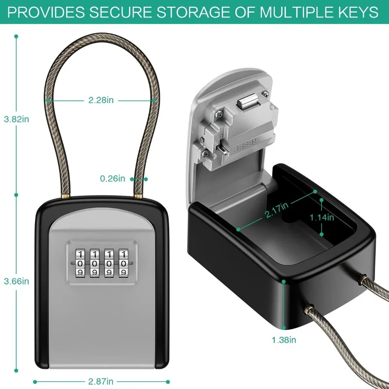 Key Lock Box 4 Digit Combination Key Safe Box Waterproof Key Storage Lock Box with Removable Chain  Security Anti-theft