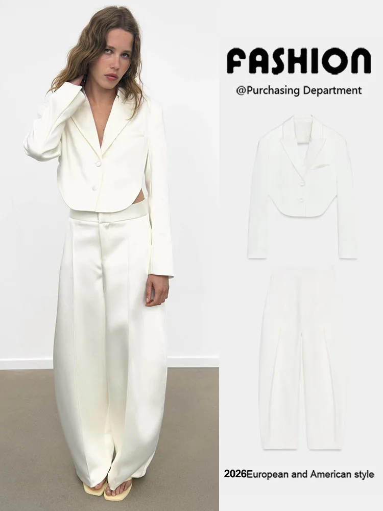 

Spring New Arrival Women's Suit Jacket Wide Leg Pants European Style Long Sleeve Short Length Other 100% Material Ladies Fashion