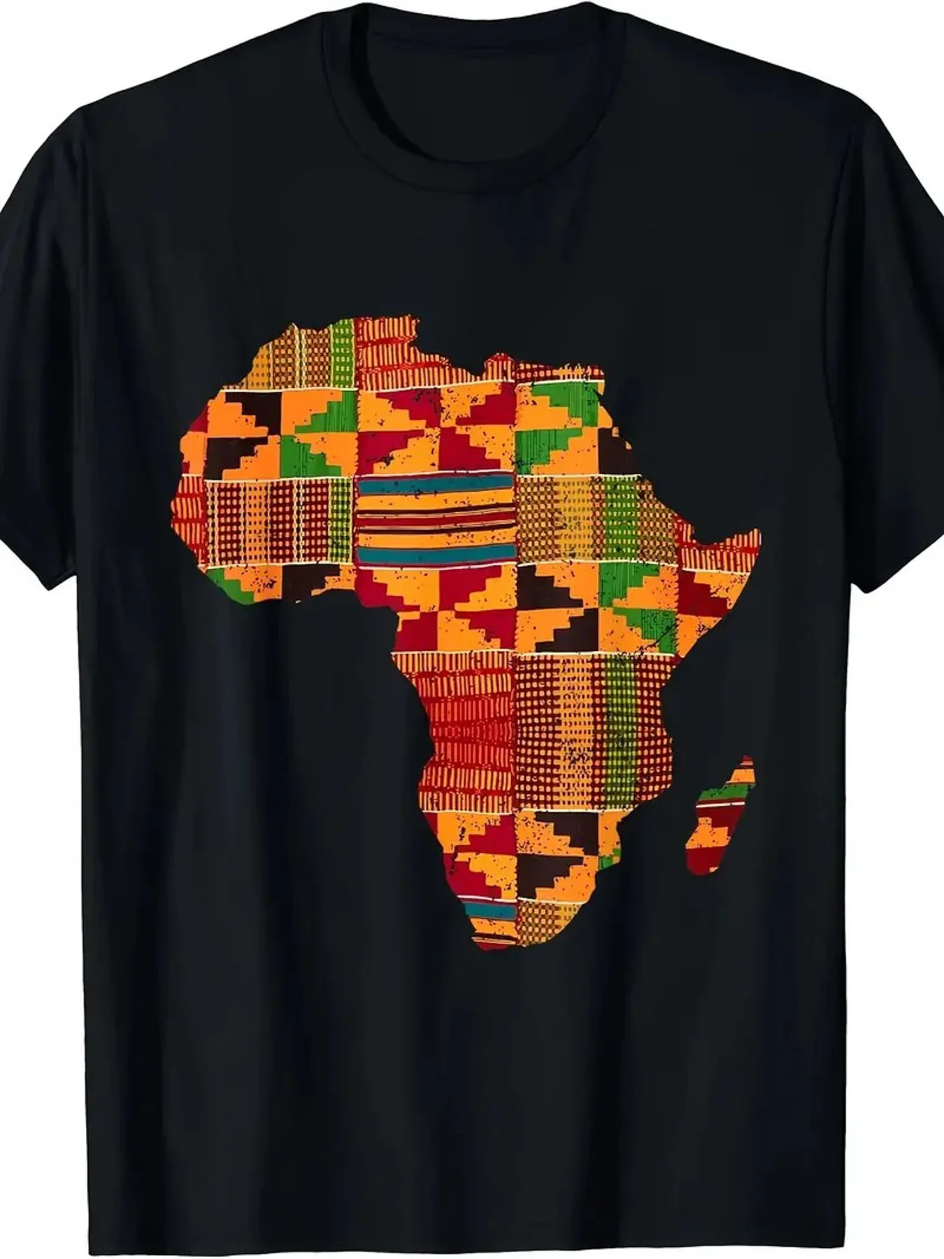 

100% Cotton African Map Graphic Tee - Casual Street Style, Breathable & Moisture-Wicking, Perfect for All Seasons