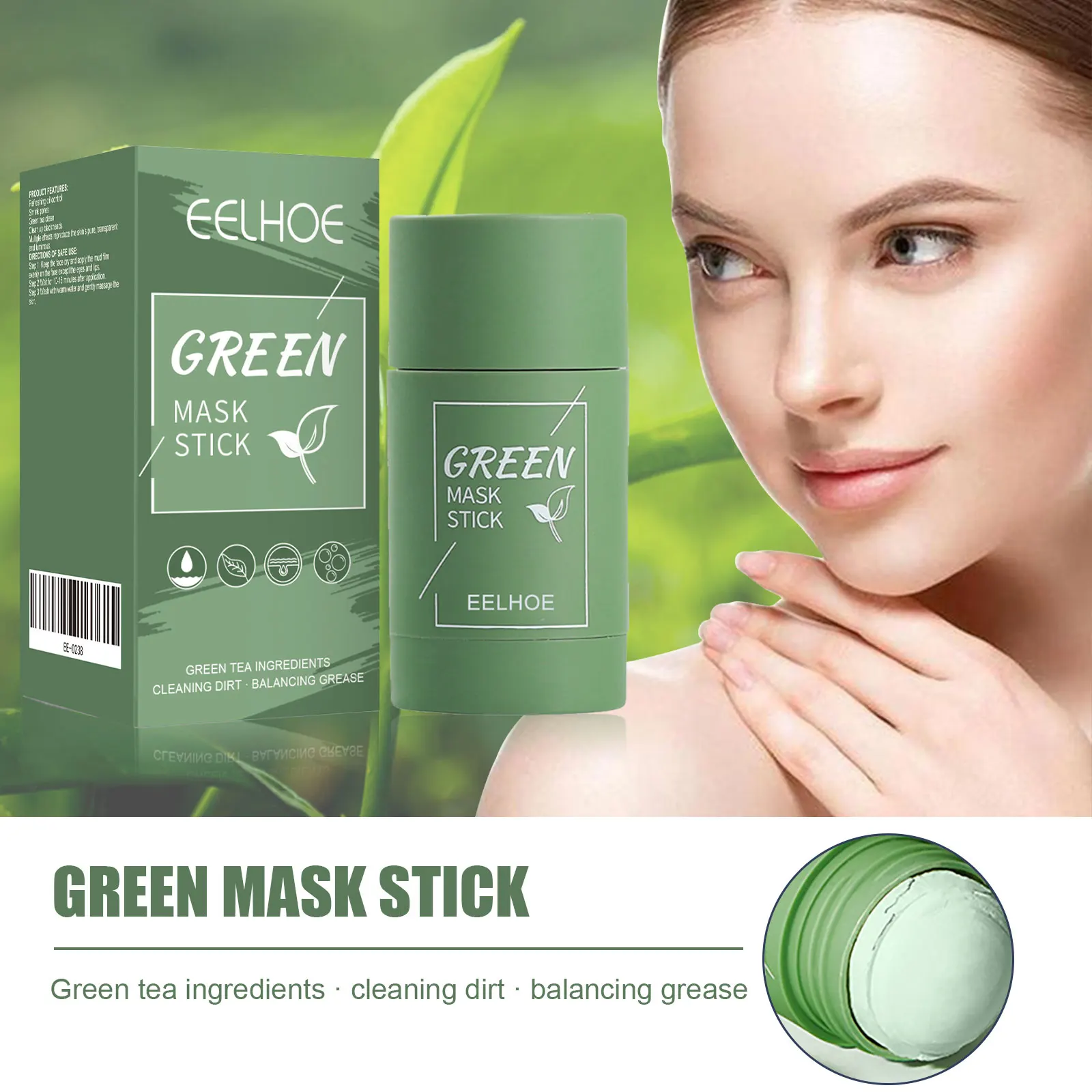 Green Tea Face Clean Mask Stick Shrink Pores Solid Deep Blackhead Replenishes Remover Facial Cleansing Moisturizing Skin Care