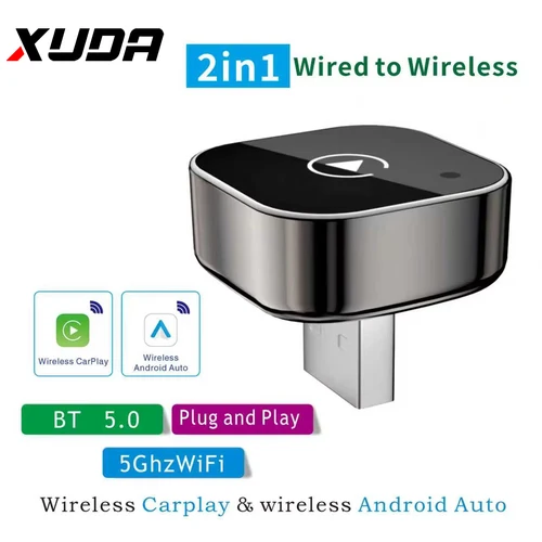 Adaptador Carplay inalámbrico XUDA 2 en 1, convierte adaptador carplay cable a inalámbrico para iPhone, Control inalámbrico Plug & Play Carplay
