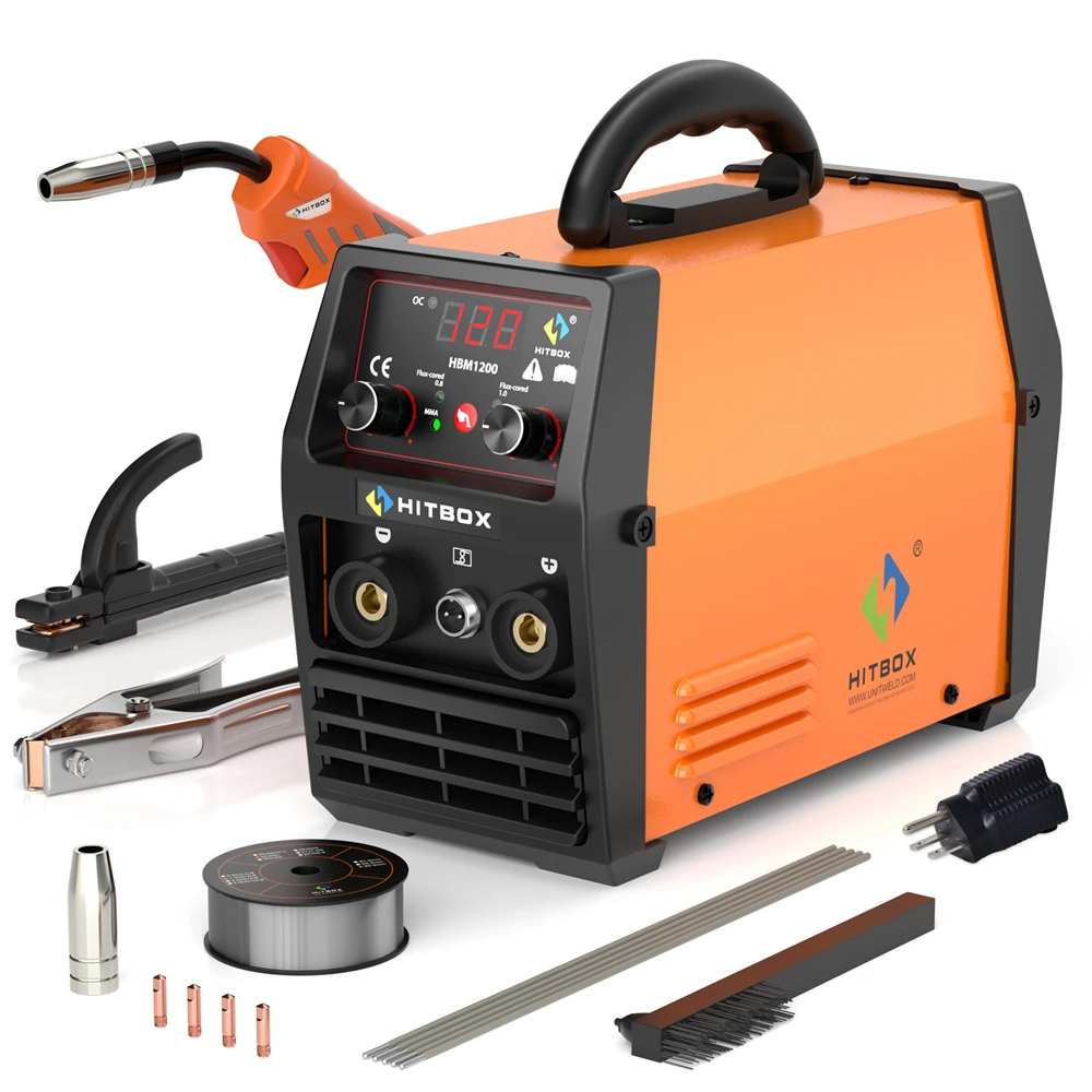 

HITBOX Mig Welding Machine Synergy HBM1200 Semi-Automatic 3 in 1 Inverter Tig Argon Arc MIG Gas-Less Soldering Welder 110V 220V