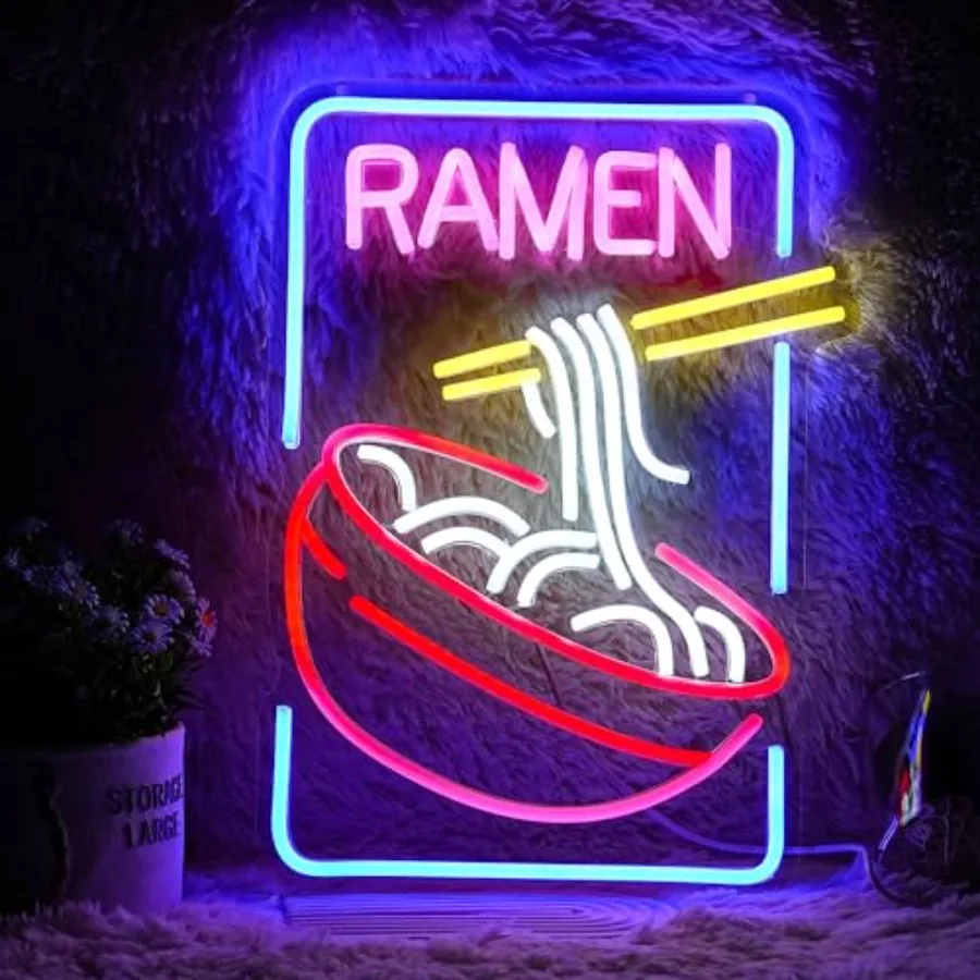 Ramen Neon Sign Noodle Led Neon Lights for Wall Decor Neon Ramen Light up Sign Powered by USB Neon Lights for Restaurant Ramen