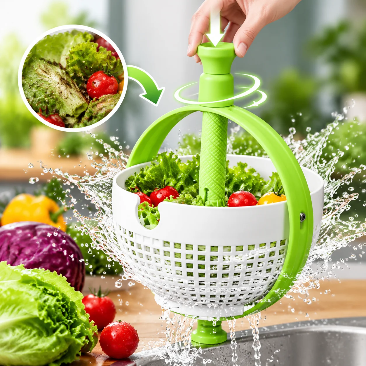 Salad Spinner - Essoreuse à salade rotative, panier de