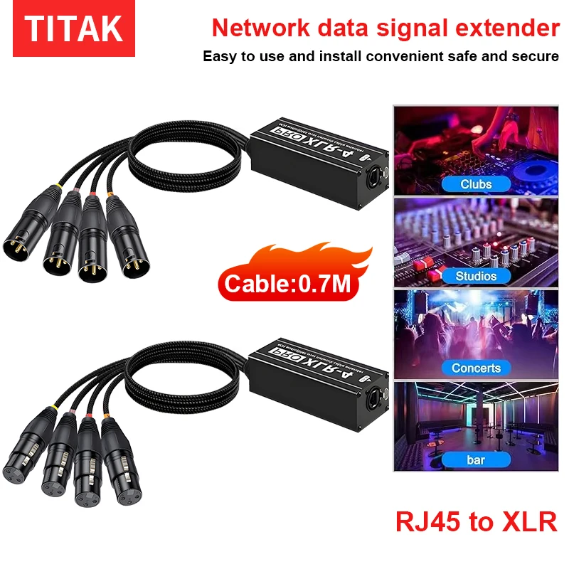 XLR to RJ45 4 Channel Audio Extender DMX512 Network Signal Extender STP Cat5 Cat6 Cat7 for Stage Sound Lighting Studio
