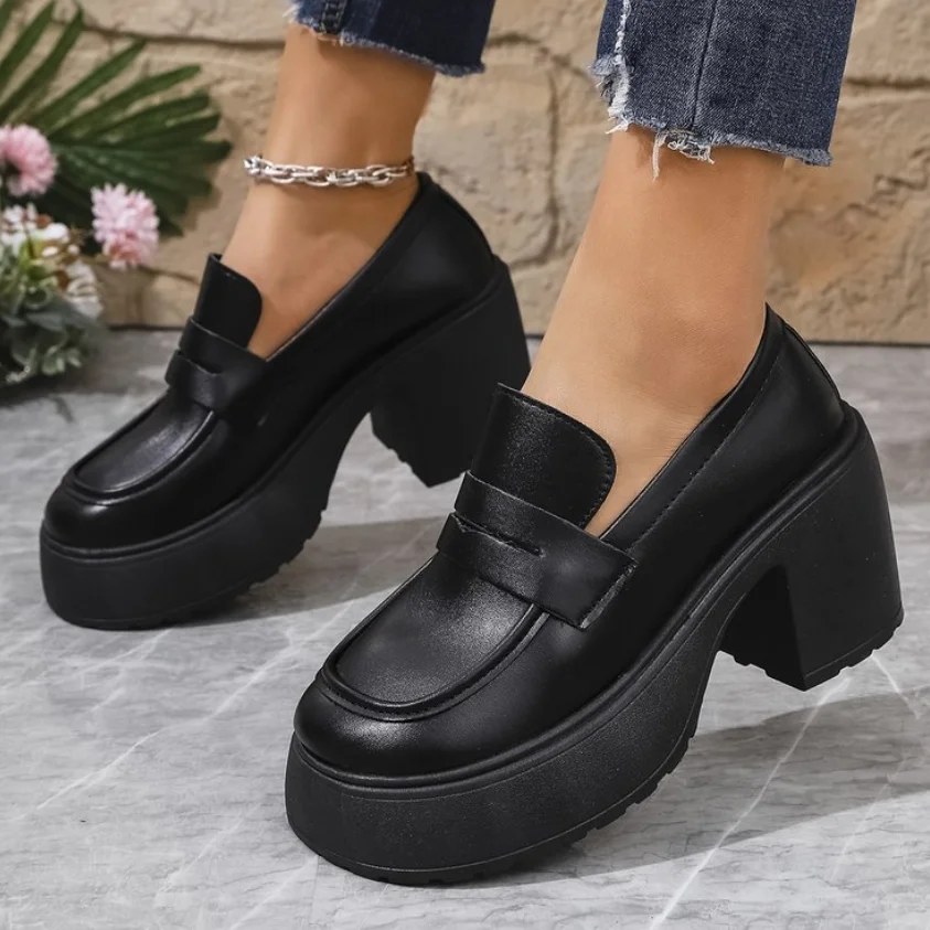 British High Heels Gothic Loafers Women Mary Janes Shoes 2024Spring Leather Chunky Platform Pumps Woman Slip On Jk Uniform Shoes