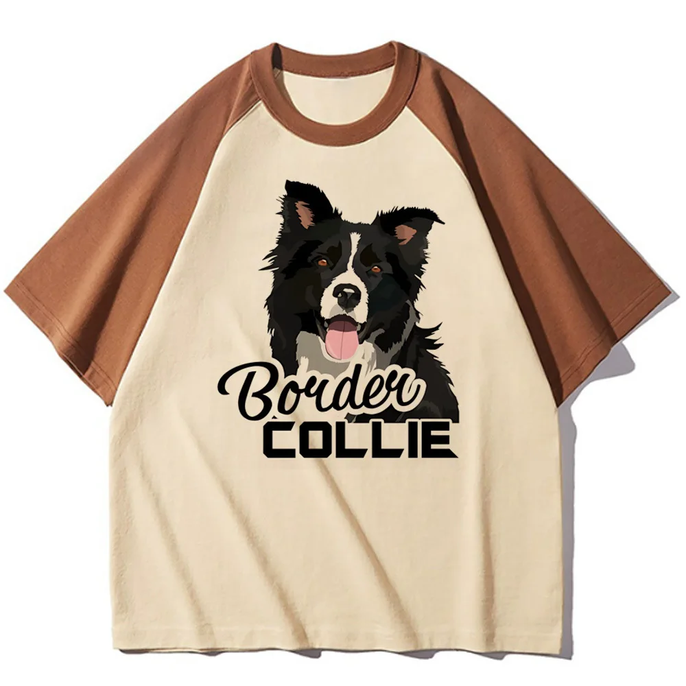 Border Collie tshirt female Digital Psychedelic Y2k kawaii Retro shirt Breathable korean clothes Y2k anime Colorful Grunge