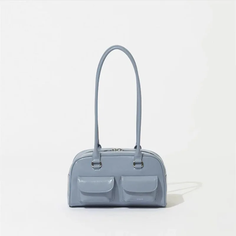 

Women Bag Fashion Lacquer Leather PU New Office Lady Vintage Solid Shoulder Bag Handbag Purse Luxury Designer Bags
