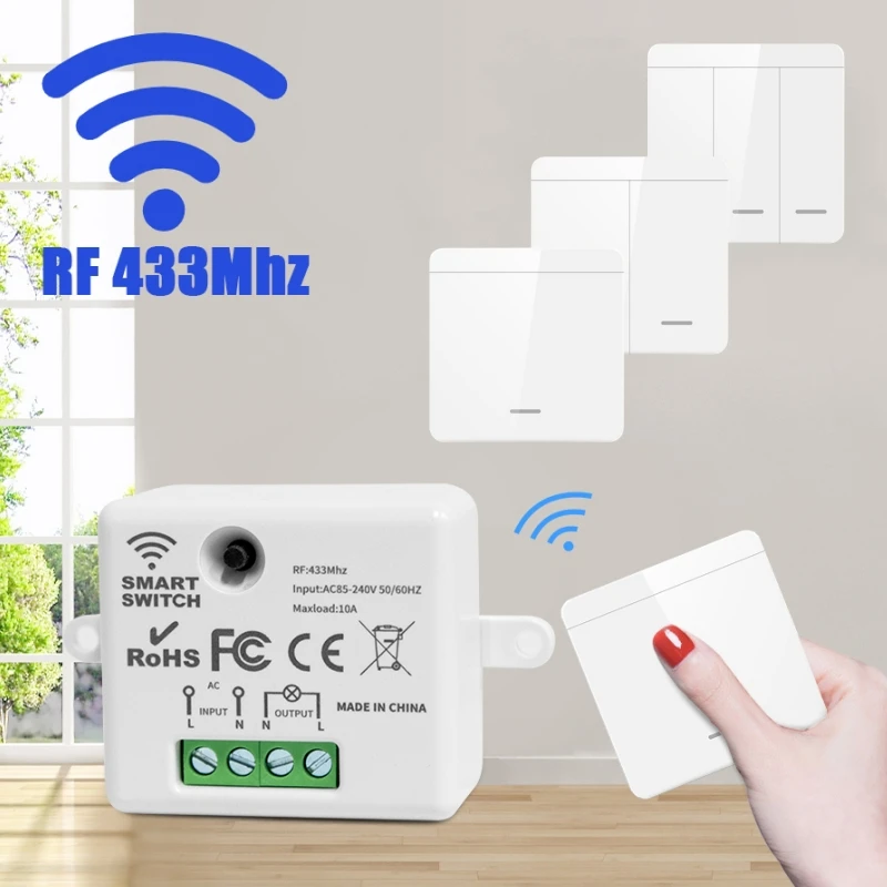 1/2/3Gang Wireless Smart Switch Light 433MHz 86 Wall Panel Switch with Remote Control Interruptor 10A 110V 220V For LED Lamp