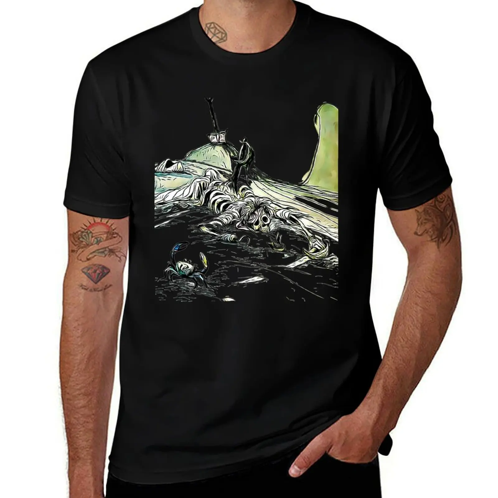 Pirate Skeleton on Beach with Crab - Pirate Disneybound T-shirt T-Shirt Moisture Wicking Quick Dry Tee