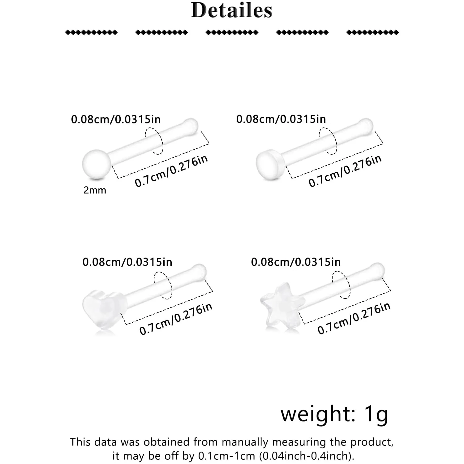 18g Clear Nose Studs for Work Straight Plastic Sport Tiny Invisible Nostril Piercing Pin Spacers Cover Retainer Star Heart