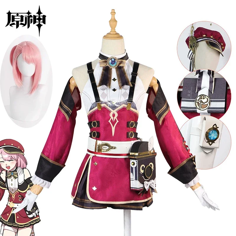 

Game Genshin Impact Reporter Charlotte Costume Top Pants for Women Girl Halloween Party Performance Cosplay Costume Wig