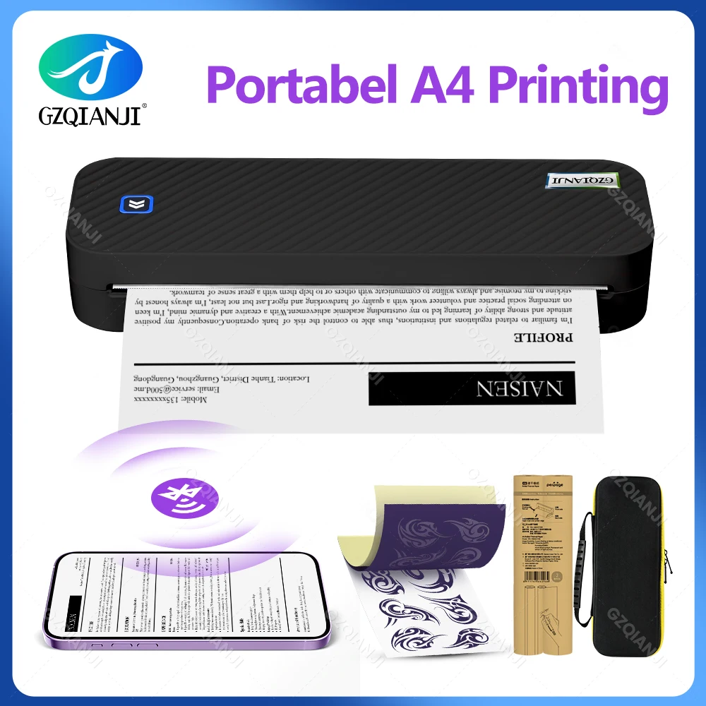 

A4 Thermal Paper Printer Printing Wireless BT Connect Compatible with iOS and Android Mobile Photo Printer Support 210mm Wide