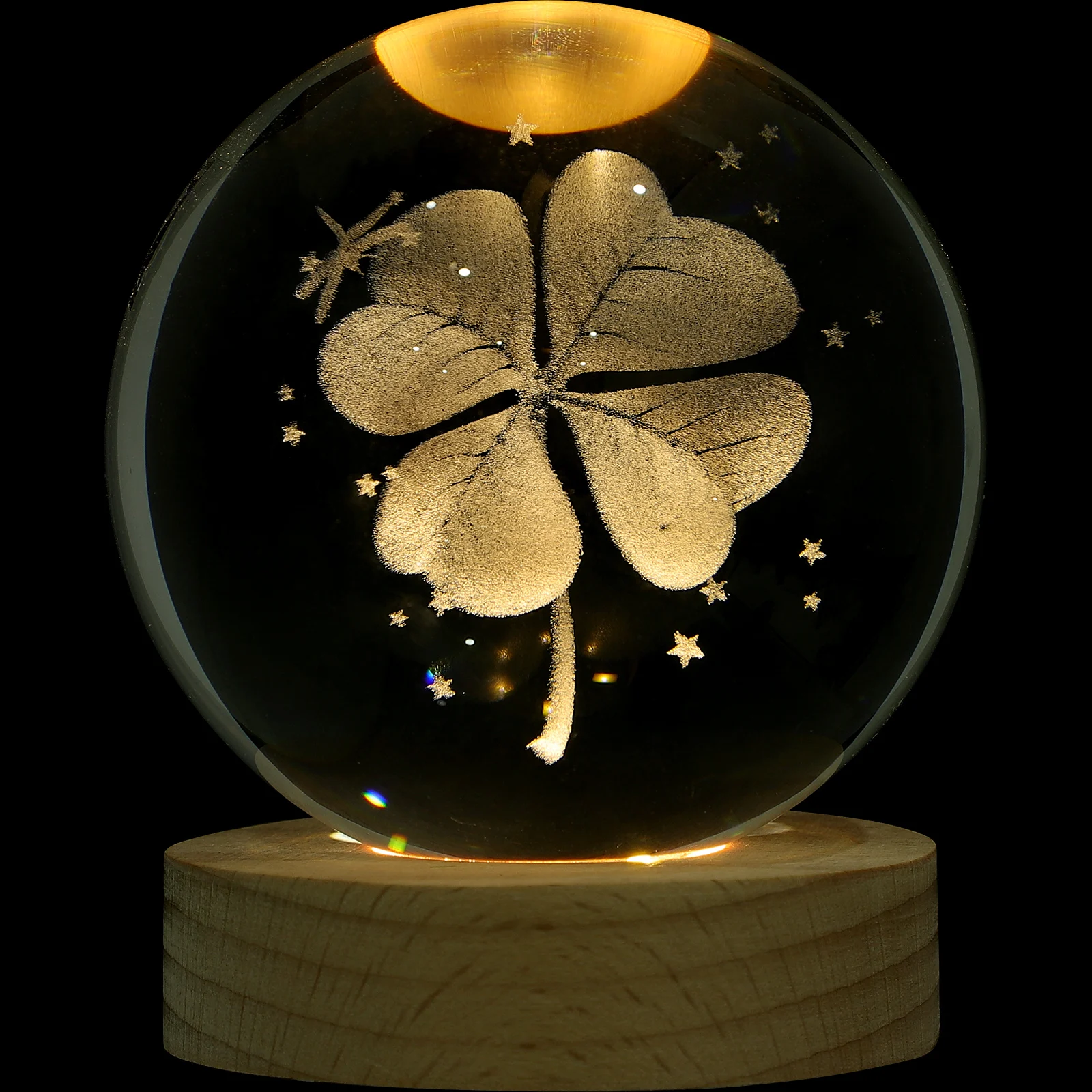 

Four Leaf Clover Night Lamp Crystal Ball Light Wooden Shamrock Child Bedroom Living Room Decor Durable Compact Small Size