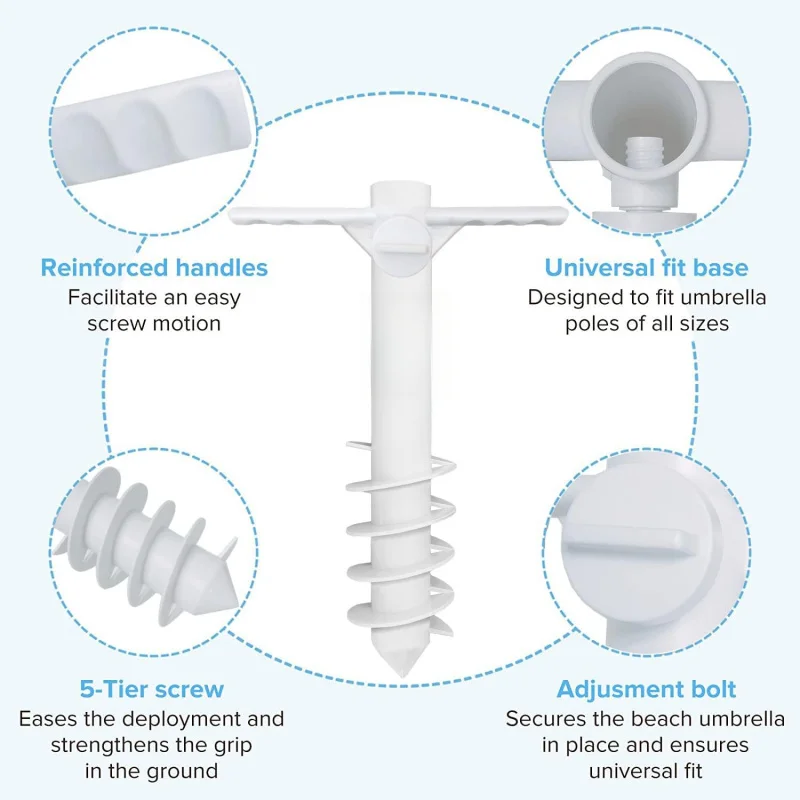 Beach Umbrella Sand Anchor Heavy Duty Umbrella Base With 5 Spiral Threads Universal Fit For Most Beach Umbrellas White image 2