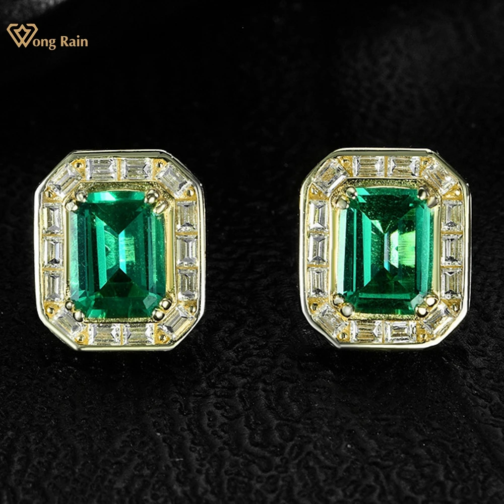 

Wong Rain 18K Gold Plated 925 Sterling Silver 2CT Emerald High Carbon Diamond Gemstone Vintage Ear Studs Earrings Fine Jewelry