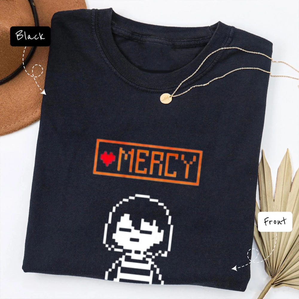 Mercy Pixel Art Graphic Tee Undertale Game Fan Character Shirt Fashion Men Women Cotton Casual Top Y2k Streetwear Retro Tops Tee