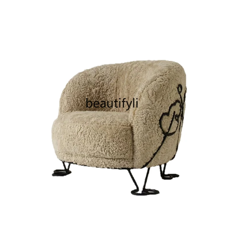 Single sofa chair living room home modern creative lamb wool leisure chair designer single chair