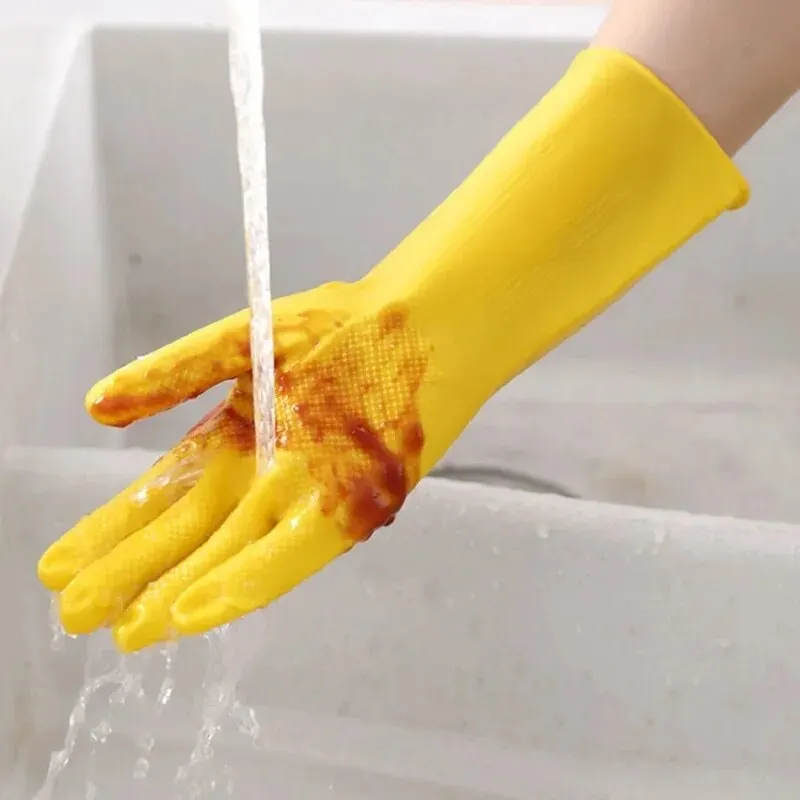 Latex Dishwashing Gloves Women\'s Waterproof Household Kitchen Washing Bowl Washing Clothes Vegetable Cleaning Household