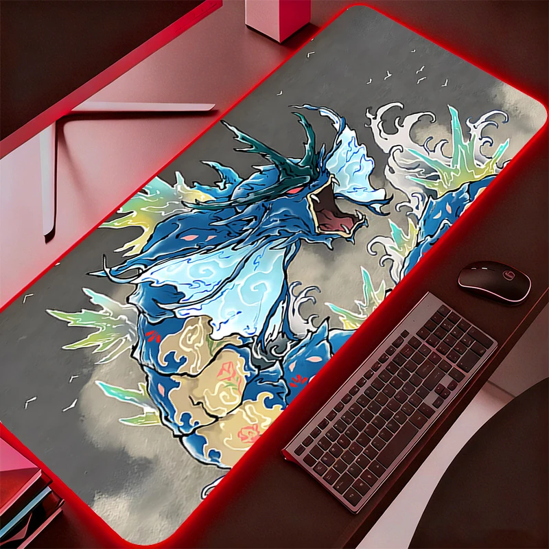 

Коврик для мыши RGB с подсветкой, большой, для геймеров, с изображением Покемона Пикачу, для ПК, компьютера, аниме-аксессуары для геймеров, светодиодный коврик для мыши